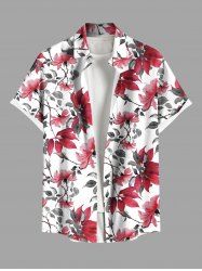 Plus Size Flowers Leaf Chinese Style Print Buttons Pocket Hawaii Shirt For Men -  