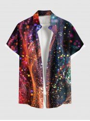Plus Size Colorful Ombre Light Beam Spotted Print Hawaii Button Pocket Shirt For Men -  
