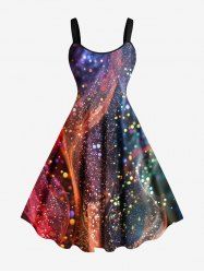 Plus Size Colorful Ombre Light Beam Spotted Print Hawaii A Line Tank Dress -  