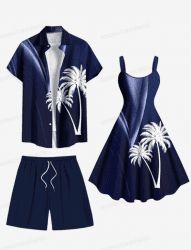 Coconut Tree Curve Light Beam Print Plus Size Matching Hawaii Beach Outfit For Couples -  