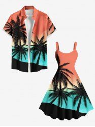 Coconut Tree Ombre Sun Print Plus Size Matching Hawaii Beach Outfit For Couples -  