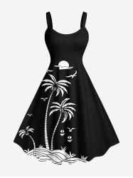 Plus Size Coconut Tree Sun Bird Two Tone Print Hawaii Tank Dress -  