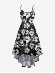 Plus Size Tropical Flower Skulls Print High Low Hawaii Cami Dress -  