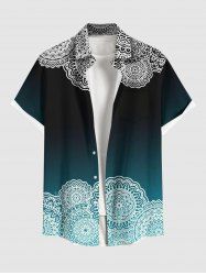 Plus Size Vintage Floral Ethnic Print Hawaii Ombre Button Pocket Shirt For Men -  