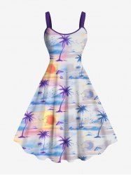 Plus Size Coconut Tree Sun Cloud Print Hawaii Ombre A Line Tank Dress -  