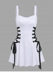 Lace Up Solid A Line Tank Dress -  