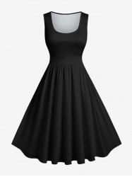 Plus Size Vintage Solid Swing A Line Dress -  