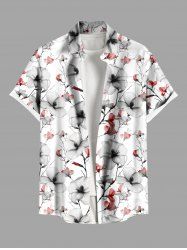 Plus Size Flowers Branches Print Buttons Pocket Hawaii Shirt For Men -  