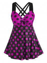 Plus Size & Curve Cinched Polka Dot Crisscross Tankini Swimsuit -  