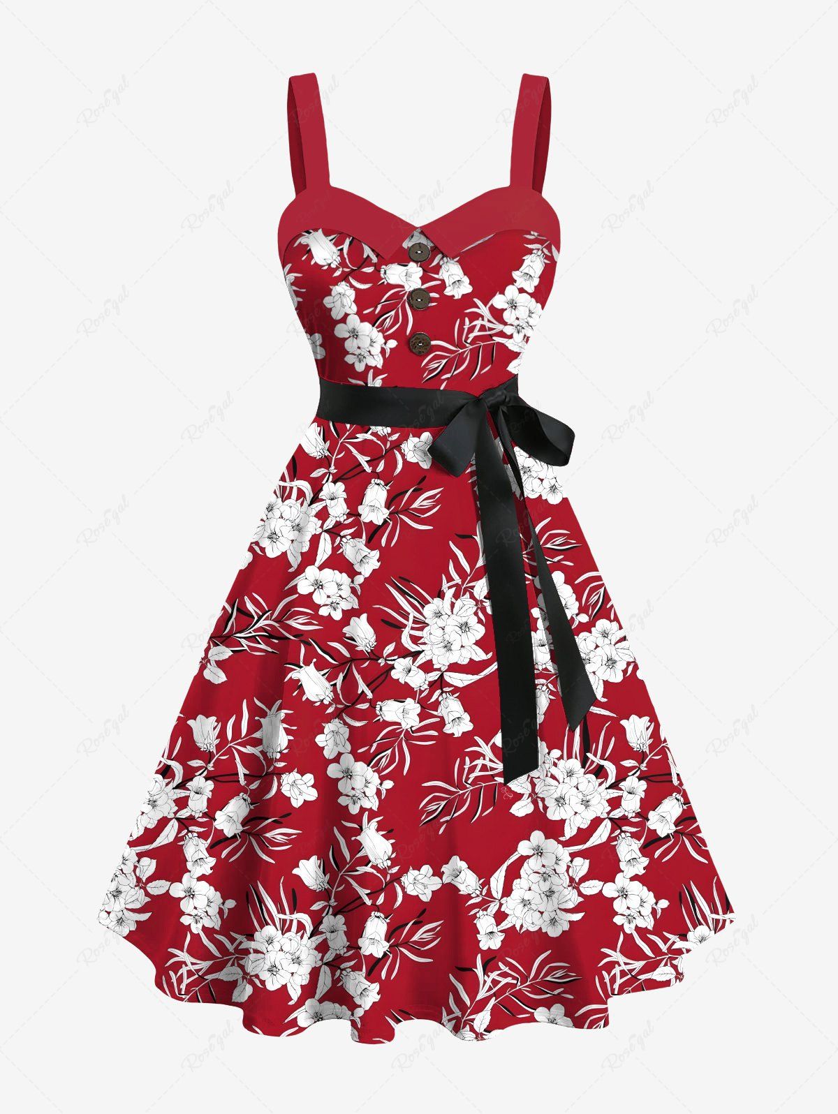 Chic Plus Size Flowers Leaf Print Buttons Turn Down Collar Hawaii Dress With Belt  