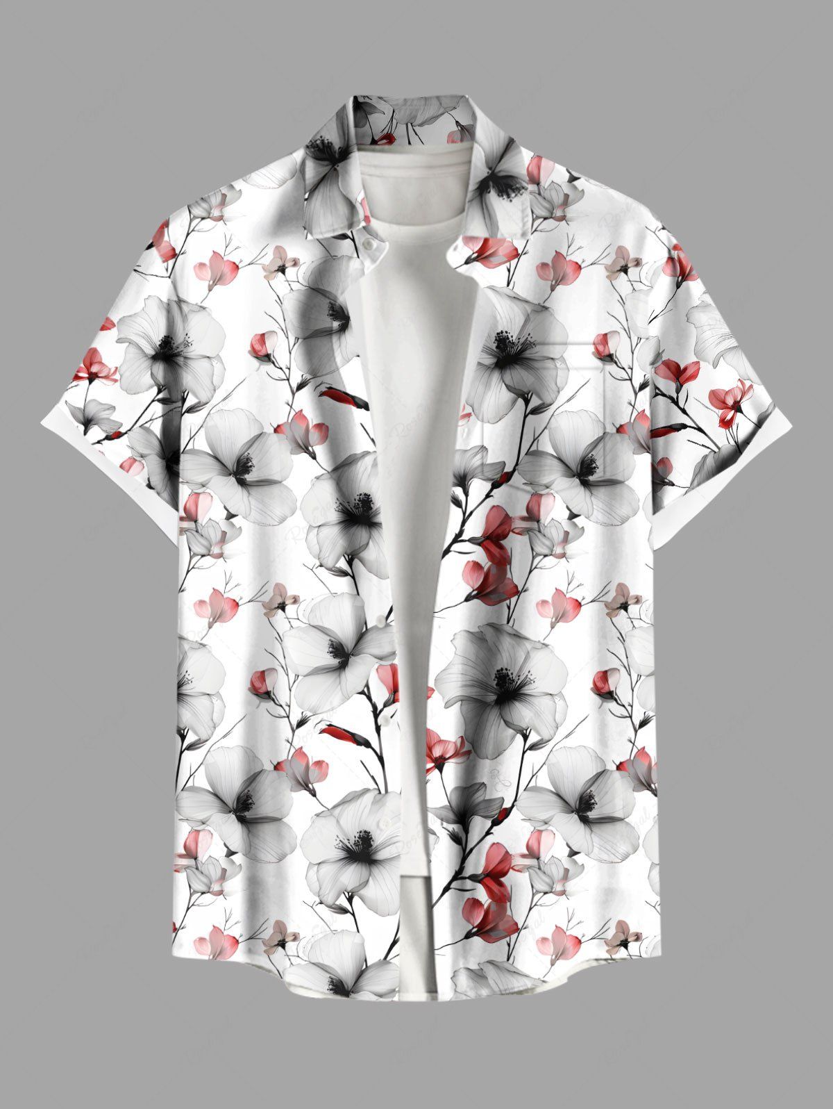 Chemise hawaïenne grande taille à imprimé fleurs et branches, avec poches et boutons, pour homme Blanc 6XL