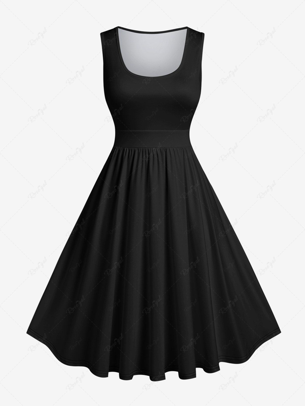 Sale Plus Size Vintage Solid Swing A Line Dress  