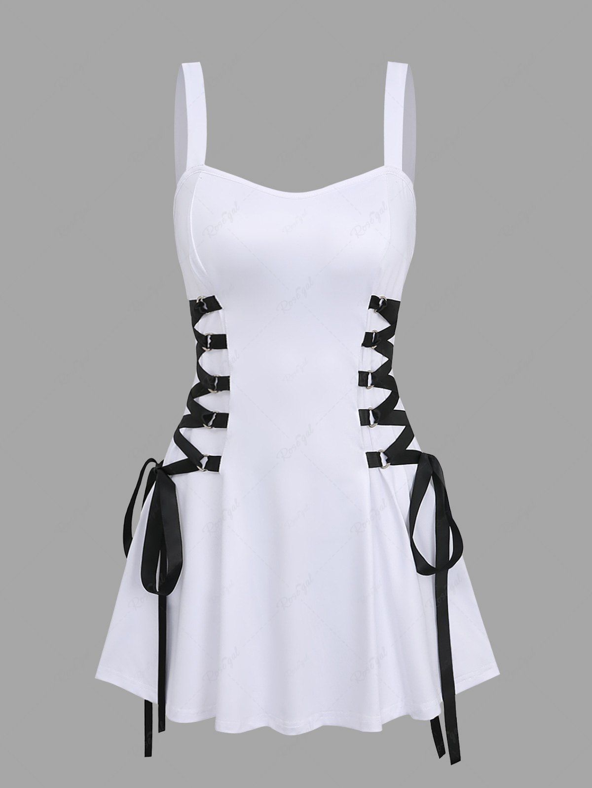Unique Lace Up Solid A Line Tank Dress  