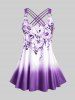 Plus Size & Curve Ombre Color Floral Print Crisscross Modest Tankini Swimsuit -  