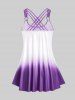 Plus Size & Curve Ombre Color Floral Print Crisscross Modest Tankini Swimsuit -  