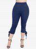 Gilding Ombre Flower Print Crisscross Top and High Waisted Lace Up Cropped Leggings Plus Size Outfit -  