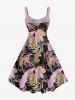 Tropical Leaf Flower Leopard Print Plus Size Matching Hawaii Beach Outfit For Couples -  