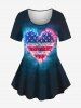 Glitter Heart Patriotic American Flag Print Women T-shirt and Flare Pants Plus Size Matching Set -  