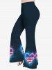 Glitter Heart Patriotic American Flag Print Women T-shirt and Flare Pants Plus Size Matching Set -  