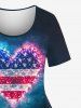 Glitter Heart Patriotic American Flag Print Women T-shirt and Flare Pants Plus Size Matching Set -  