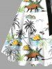 Colorful Coconut Tree Sea Cloud Dinosaur Print Plus Size Matching Hawaii Beach Outfit For Couples -  