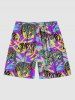 Plus Size Leopard Zebra Tropical Colorful Leaf Print Hawaii Beach Shorts For Men -  