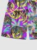 Plus Size Leopard Zebra Tropical Colorful Leaf Print Hawaii Beach Shorts For Men -  