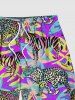 Plus Size Leopard Zebra Tropical Colorful Leaf Print Hawaii Beach Shorts For Men -  