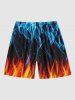 Plus Size Ice Fire Flame Print Hawaii Beach Shorts For Men -  