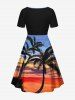 Plus Size Coconut Tree Ombre Sky Sea Print Cinched Hawaii Dress -  