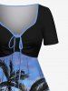 Plus Size Coconut Tree Ombre Sky Sea Print Cinched Hawaii Dress -  