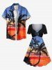 Plus Size Coconut Tree Ombre Sky Sea Print Cinched Hawaii Dress -  