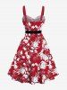 Plus Size Flowers Leaf Print Buttons Turn Down Collar Hawaii Dress With Belt -  