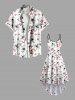Robe caraco hawaïenne taille haute à imprimé fleurs et branches grande taille - Blanc 2X
