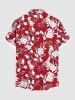 Plus Size Flowers Leaf Print Buttons Pocket Hawaii Shirt For Men - Rouge L