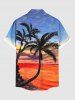 Plus Size Coconut Tree Ombre Sky Sea Print Buttons Pocket Hawaii Shirt For Men -  