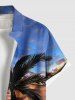 Plus Size Coconut Tree Ombre Sky Sea Print Buttons Pocket Hawaii Shirt For Men -  