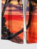Plus Size Coconut Tree Ombre Sky Sea Print Buttons Pocket Hawaii Shirt For Men -  