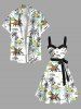 Plus Size Colorful Coconut Tree Sea Cloud Dinosaur Print Hawaii A Line Tank Dress with Removable Belt -  