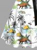 Plus Size Colorful Coconut Tree Sea Cloud Dinosaur Print Hawaii A Line Tank Dress with Removable Belt -  