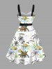 Plus Size Colorful Coconut Tree Sea Cloud Dinosaur Print Hawaii A Line Tank Dress with Removable Belt -  