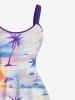 Plus Size Coconut Tree Sun Cloud Print Hawaii Ombre A Line Tank Dress -  