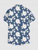 Plus Size Floral Leaves Branch Two Tone Print Hawaii Button Pocket Shirt For Men -  