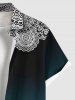 Plus Size Vintage Floral Ethnic Print Hawaii Ombre Button Pocket Shirt For Men -  