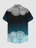 Plus Size Vintage Floral Ethnic Print Hawaii Ombre Button Pocket Shirt For Men -  