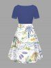 Plus Size Coconut Tree Sea Waves Seascape Print Hawaii Cinched A Line Dress -  