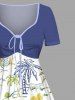 Plus Size Coconut Tree Sea Waves Seascape Print Hawaii Cinched A Line Dress -  