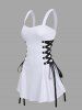 Lace Up Solid A Line Tank Dress -  