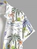 Plus Size Coconut Tree Sea Waves Seascape Print Hawaii Button Pocket Shirt For Men -  