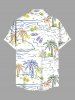 Plus Size Coconut Tree Sea Waves Seascape Print Hawaii Button Pocket Shirt For Men -  